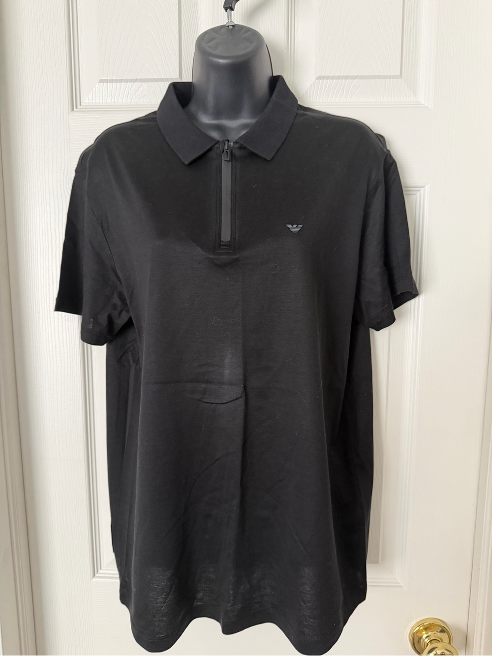 Emporio Armani Black Jersey ZipUp Polo Shirt Sz XL